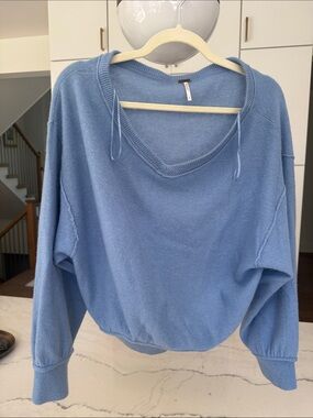 Free People Baby Blue V-Neck Knit Top